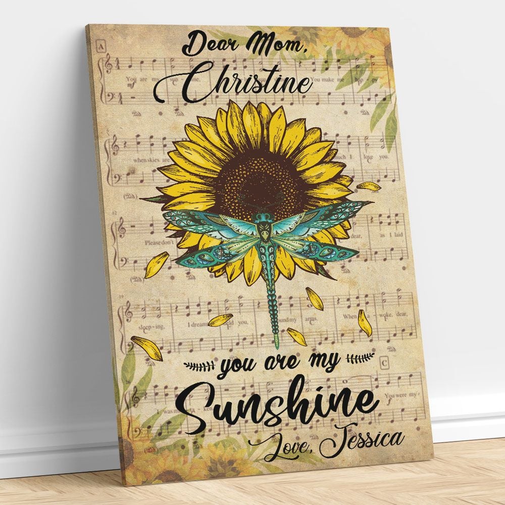 Personalized Wall Art Dragonfly Sunflower You Are My Sunshine Gifts For Mom, Aunt, Grandma